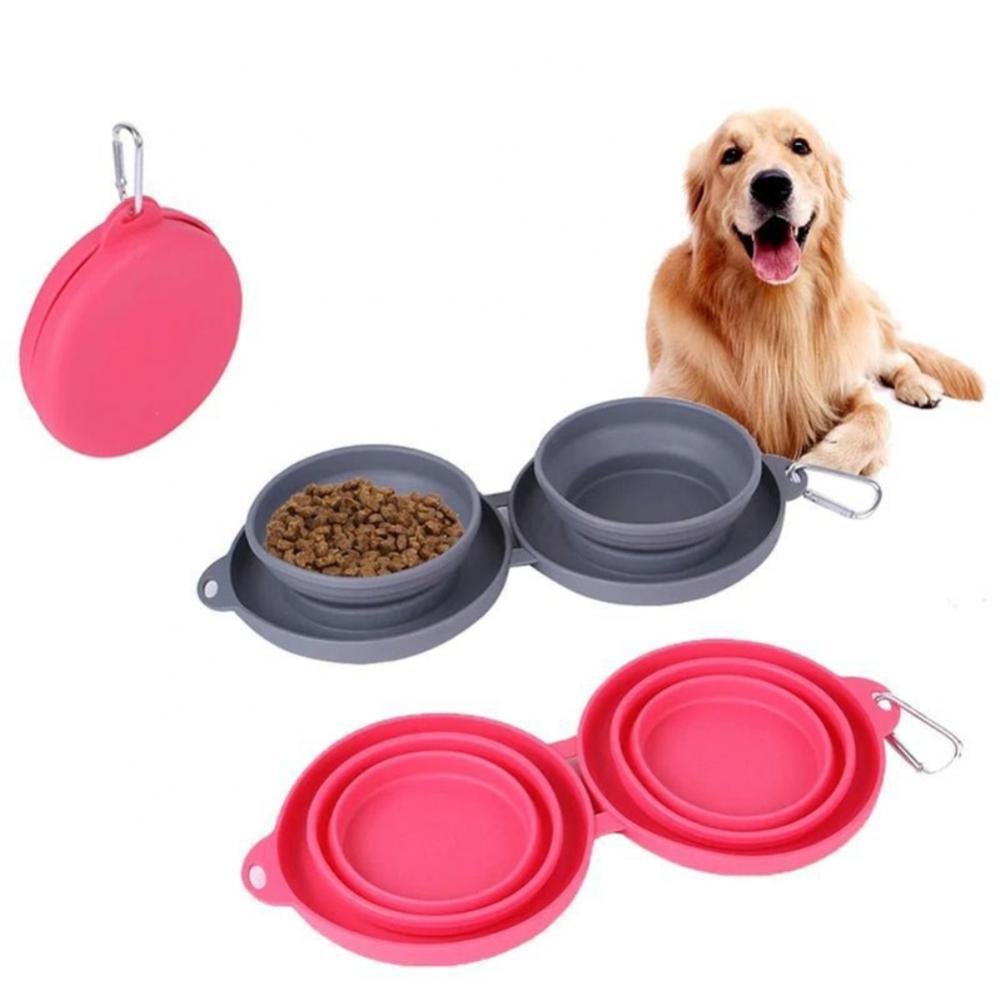 Tazones Dobles Plegables para Alimentación de Mascotas para Perros y Gatos