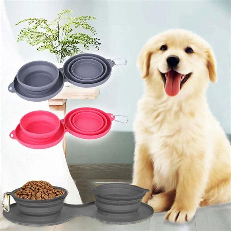 Tazones Dobles Plegables para Alimentación de Mascotas para Perros y Gatos