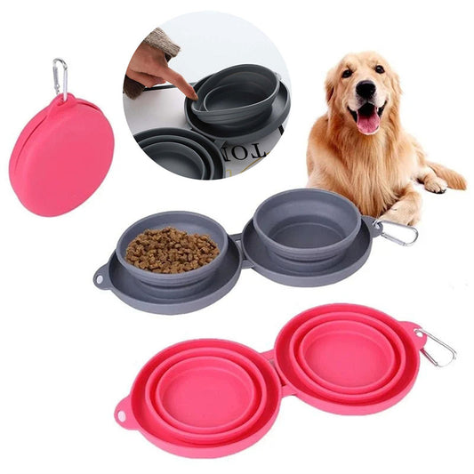 Tazones Dobles Plegables para Alimentación de Mascotas para Perros y Gatos